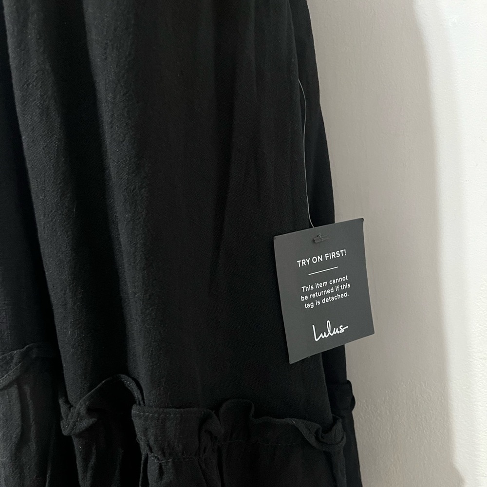 LULUS Dress Womens Medium Black Linen Blend Roman Reverie Halter Mini Ruffle New - Picture 9 of 10